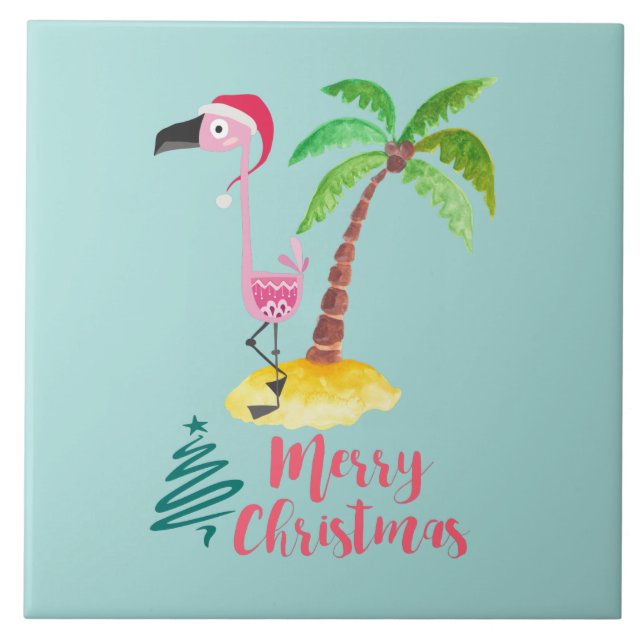 Flamingo Rosa Em Um Chapéu De Papai Noel Por Um Xm (Frente)