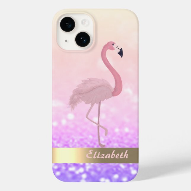 Flamingo Rosa Moderno Brilho Bokeh (Verso)