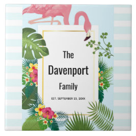 Flamingo Rosa na moda e Folhas Tropicais