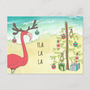 Flamingo rosa na placa de Cartões de natal Sandy