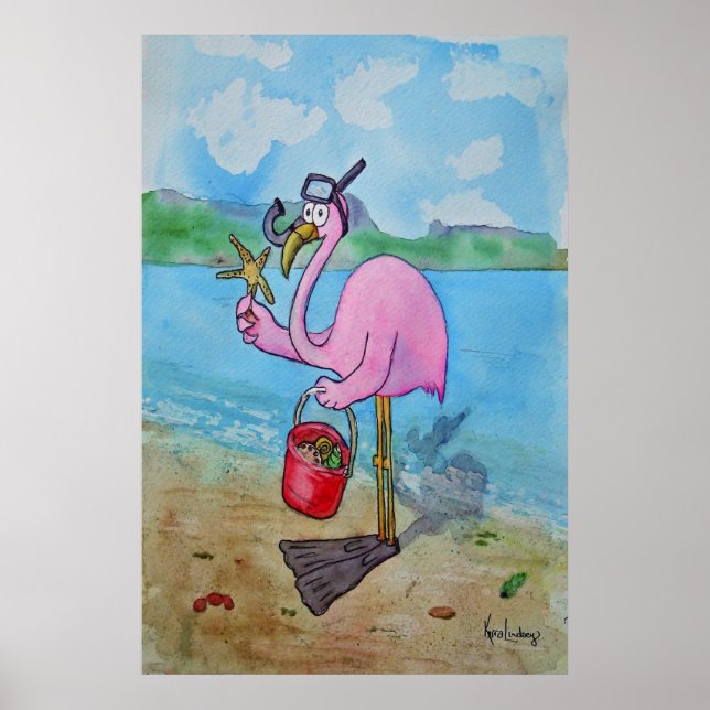 Flamingo, rosa, Snorkle Scuba Beach Poster (Frente)