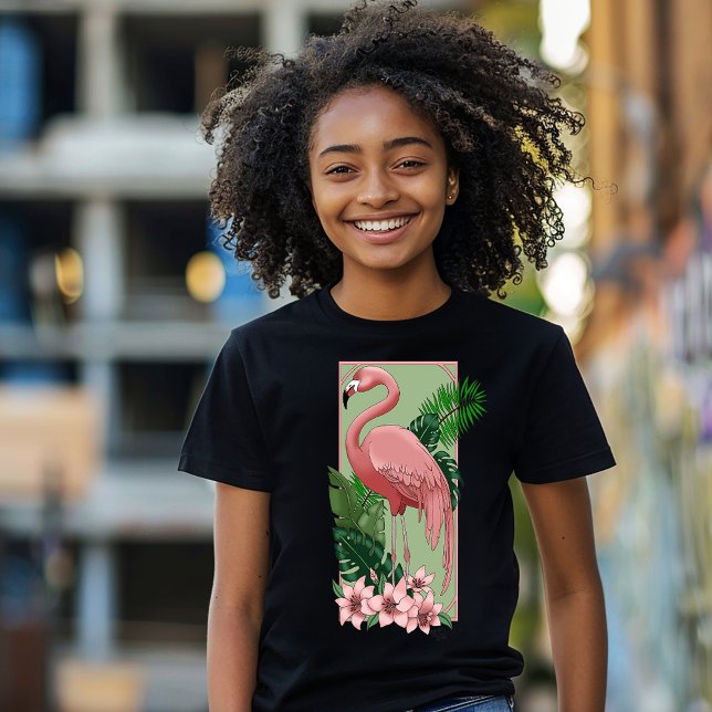 Flamingo Rosa Tropical Folhas de Palma Verde Lírio (Criador carregado)