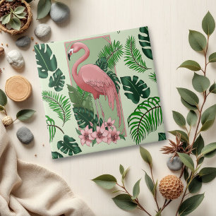 Flamingo Rosa Tropical Folhas de Palmeira Verde Lí
