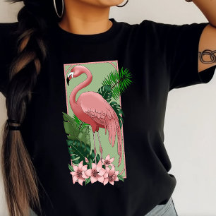 Flamingo Rosa Tropical Folhas de Palmeira Verde Lí