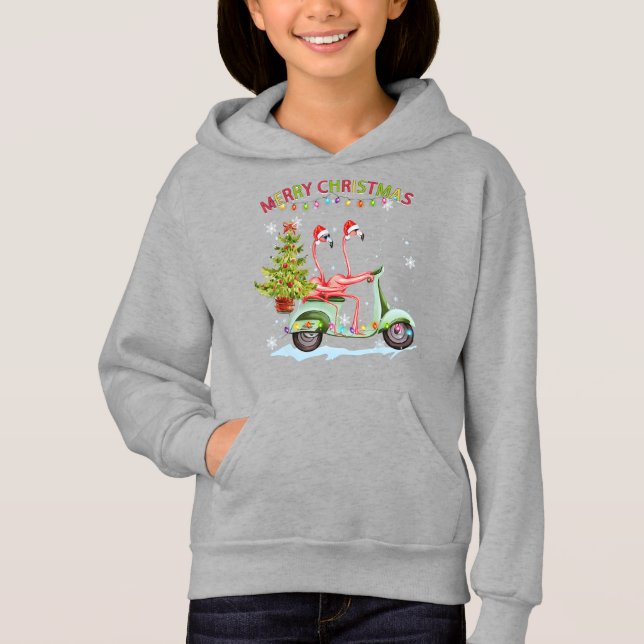 Flamingo Santa Hat Xmas Light Motobike Natal (Frente)