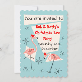 Flamingo Santas Convite azul rebaratado
