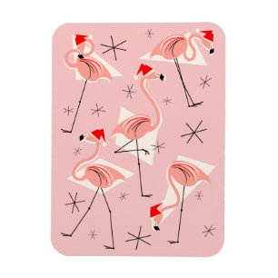 Flamingo Santas Retrato flexível do ímã rosa