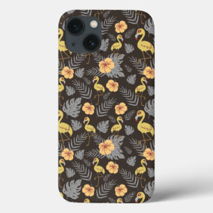 Flamingo sem costura, com flores e folhas