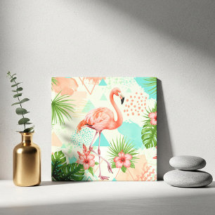 Flamingo Tropical Aquarela & Padrão Geométrico