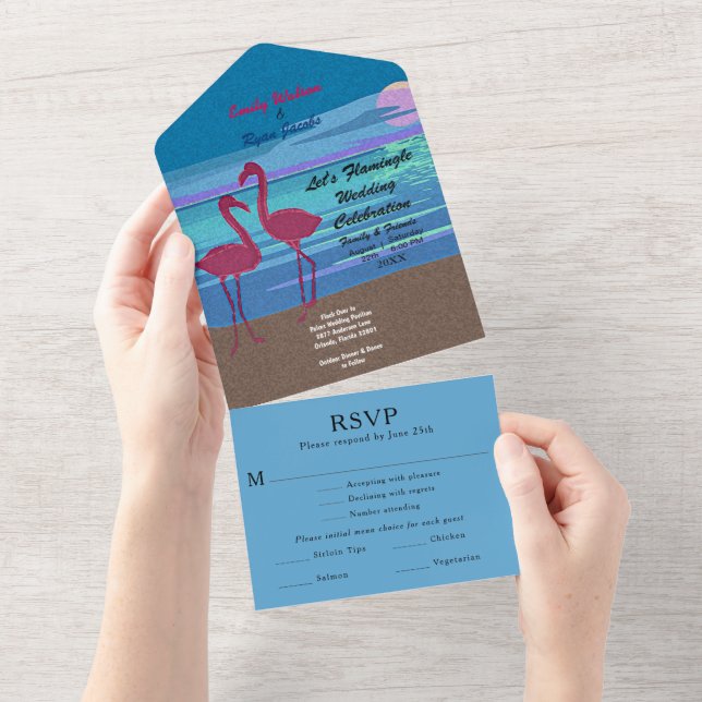 Flamingo Tropical Beach Weding Information RSVP (Tearaway)