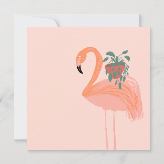 Flamingo Tropical com Planta em Vaso Desenhado à M (Frente)