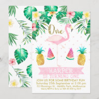 Flamingo Tropical Fruta Primeiro Convite de Aniver