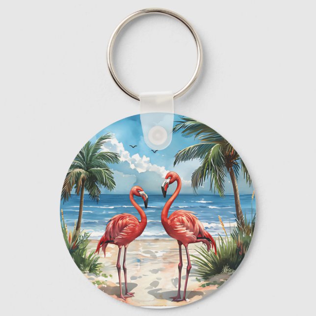 Flamingo Tropical Island Chaveiro Beach Palm Trees (Frente)