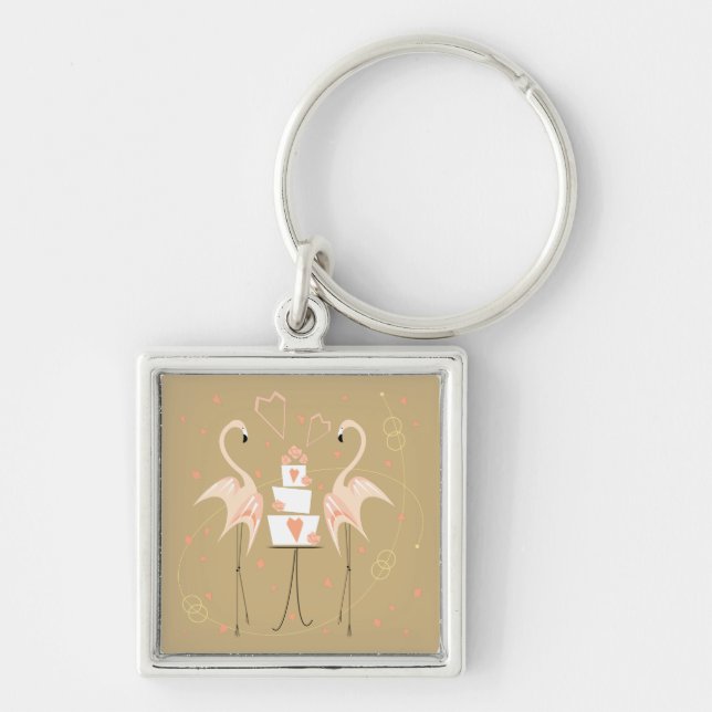 Flamingo Wedding premium chaveiro quadrado (Frente)