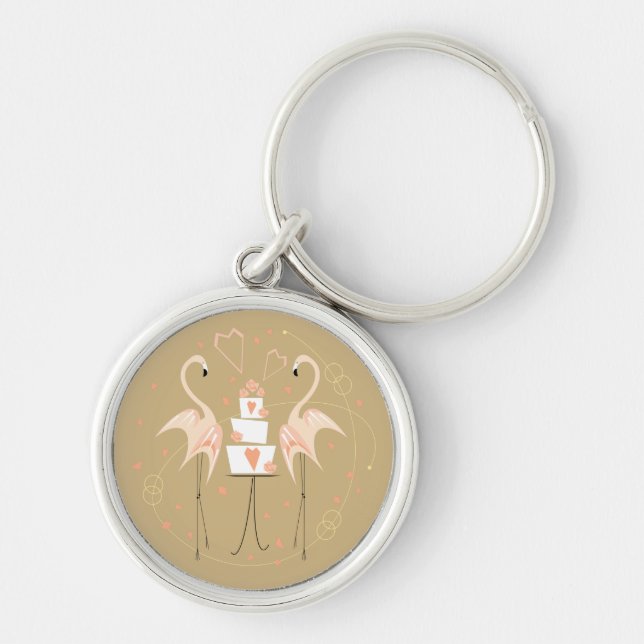 Flamingo Wedding premium chaveiro round (Frente)