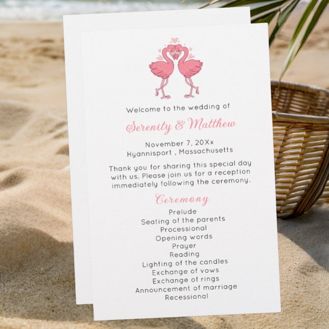 Flamingo Wedding Program Tropical Hawaiian Beach (Criador carregado)