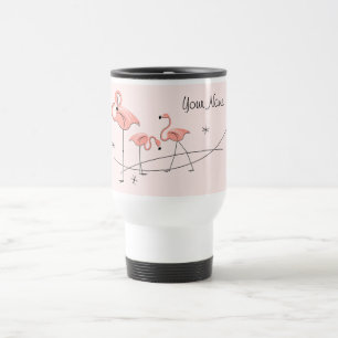 Flamingos - caneca de viagem 'Name', cor-de-rosa