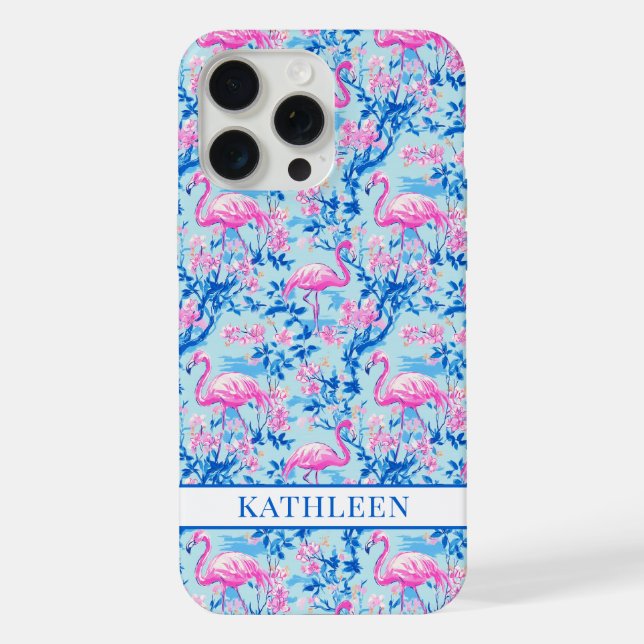 Flamingos com Flores Cor-de-Rosa Monogramadas (Verso)