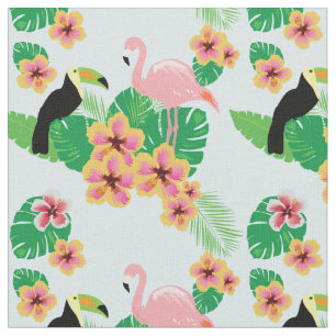 Flamingos cor-de-rosa, Toucans, tecido tropical