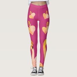 Flamingos Coração Rosa, Leggings Personalizadas, F