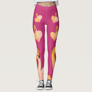 Flamingos Coração Rosa, Leggings Personalizadas, F