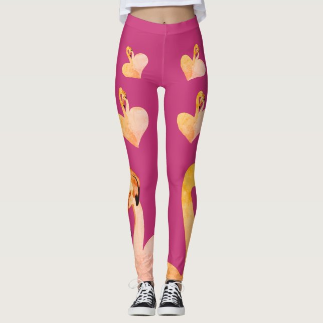 Flamingos Coração Rosa, Leggings Personalizadas, F (Frente)