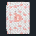 Flamingos e Chevrons Padrão com Monograma<br><div class="desc">Cheio e caprichoso,  esse design de tendência é coberto por um padrão de flamingos cor-de-rosa sobre um traço de beige-cinza-clara e stripes de ziguezague-zague-guevon-branco. Um quadro decorativo correspondente contém o seu monograma e nome desejados.</div>
