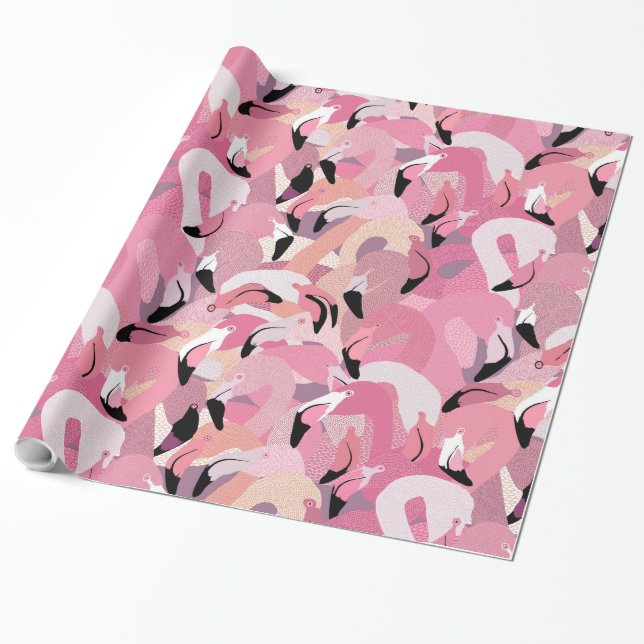 Flamingos no papel de embrulho cor-de-rosa (Desenrolado)