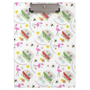 Flamingos + Prancheta retro do teste padrão dos