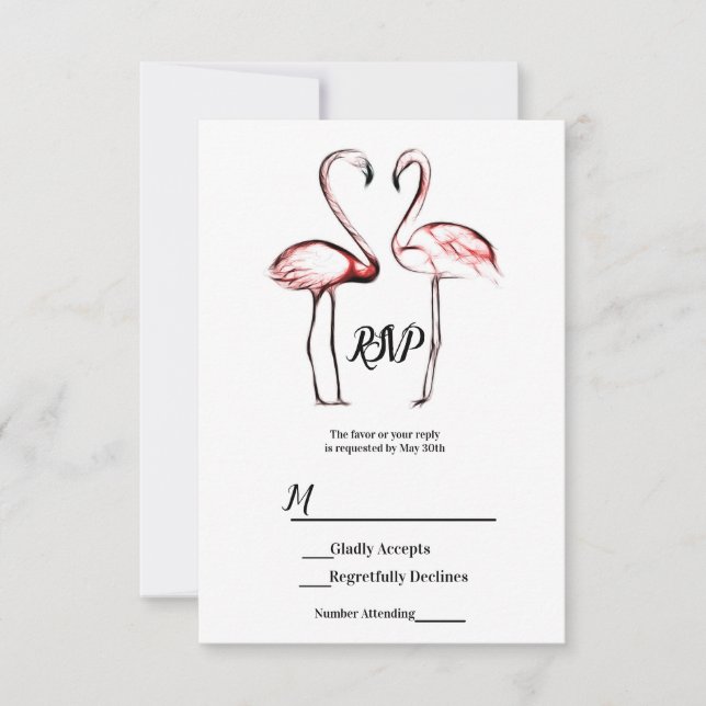 Flamingos Rosa Bege Mármore Preto RSVP (Frente)