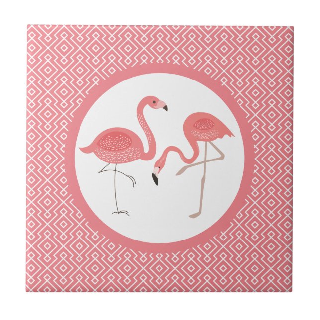 Flamingos Rosa Em Padrões Geométricos Brancos E Ro (Frente)