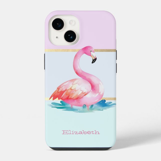 Flamingos Rosa Listras Pastel Modernas (Verso)