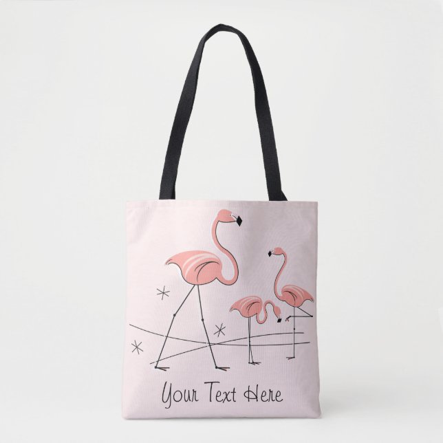 Flamingos Rosa Trio 2 Texto por todo o bolsa (Frente)