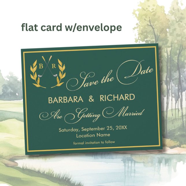 FLAT CARD Monograma de Golfe Casamento Save the Da (Criador carregado)