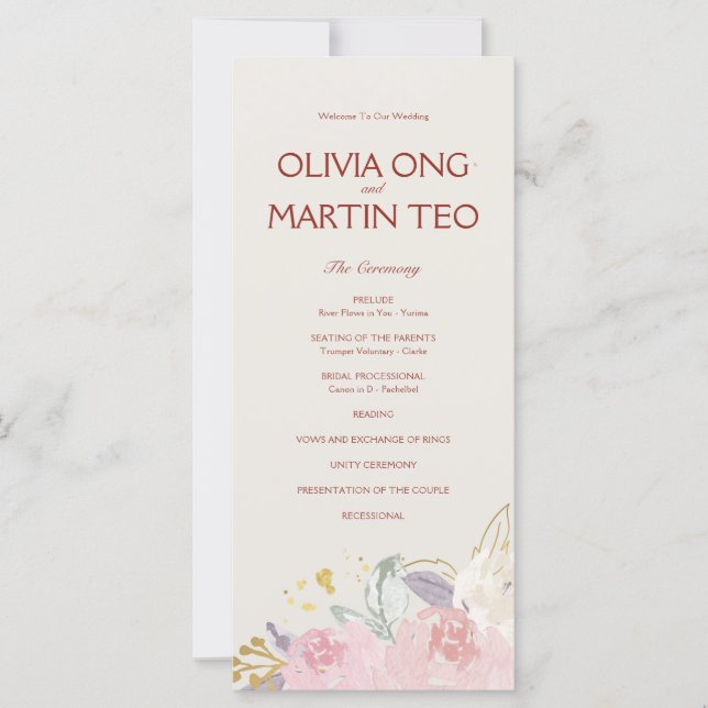 Flat CardElegant Floral Wedding Program Invitation (Frente)