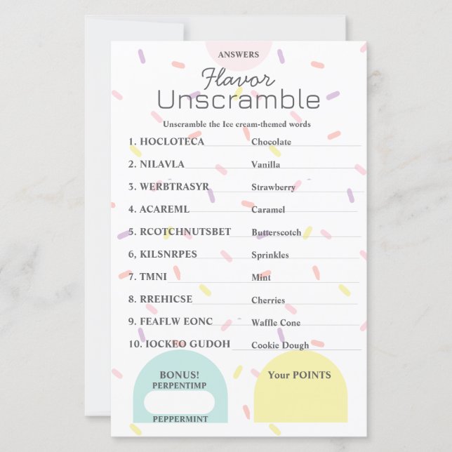 Flavor Frenzy Word Scramble RESPONDER KEY (Frente)