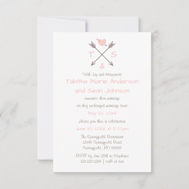 Flechas Coração Rosa - Anúncio de Casamento 3x5 (Frente)