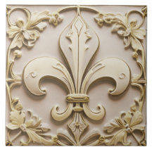 Fleur de Lis Antique Cream Dourado Beige Faux Aliv