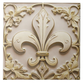 Fleur de Lis Antique Cream Dourado Beige Faux Aliv