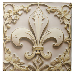 Fleur de Lis Antique Cream Dourado Beige Faux Aliv