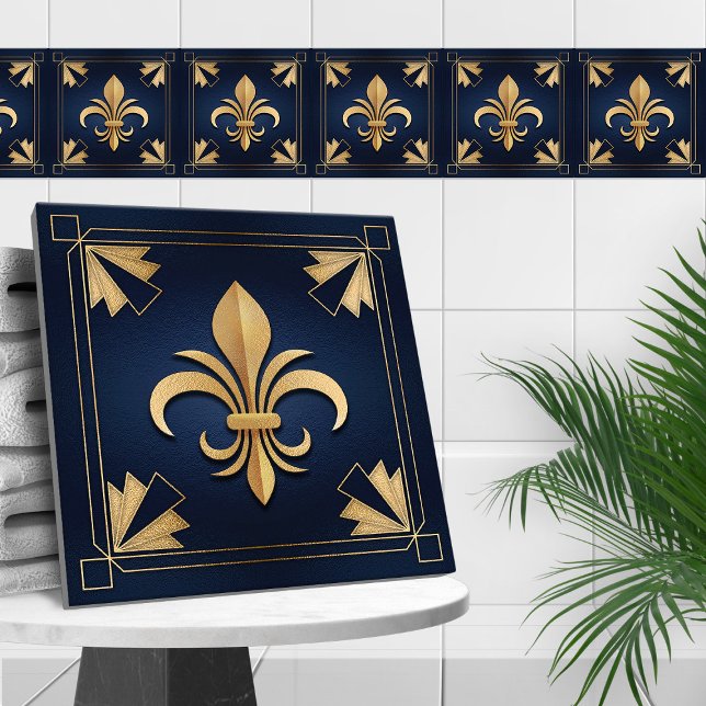 Fleur-De-Lis - Art Deco - Azul e Dourado (Criador carregado)