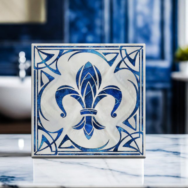 Fleur-De-Lis - Art Nouveau - Blue Marble e pérola (Criador carregado)