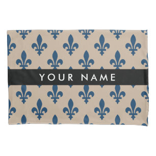 Fleur de Lis, Azul Marinho em Bege, Real, Seu Nome