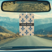 Fleur de Lis, Azul Marinho em Bege, Real, Seu Nome