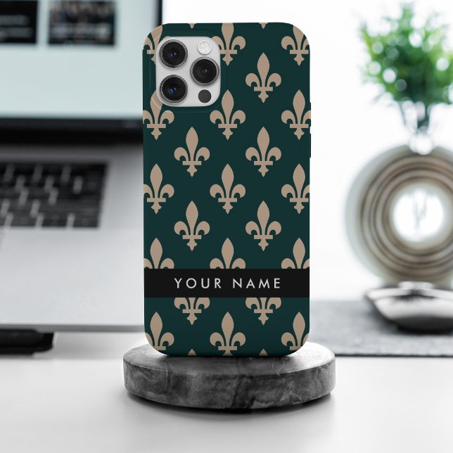 Fleur de Lis, Bege sobre Verde, Real, Seu Nome (Criador carregado)