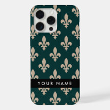 Fleur de Lis, Beige on Green, Royal, Your Name
