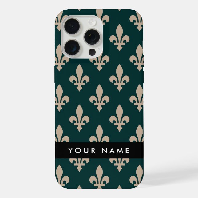 Fleur de Lis, Beige on Green, Royal, Your Name (Verso)
