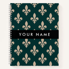 Fleur de Lis, Beige on Green, Royal, Your Name