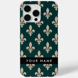 Fleur de Lis, Beige on Green, Royal, Your Name