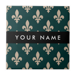 Fleur de Lis, Beige on Green, Royal, Your Name